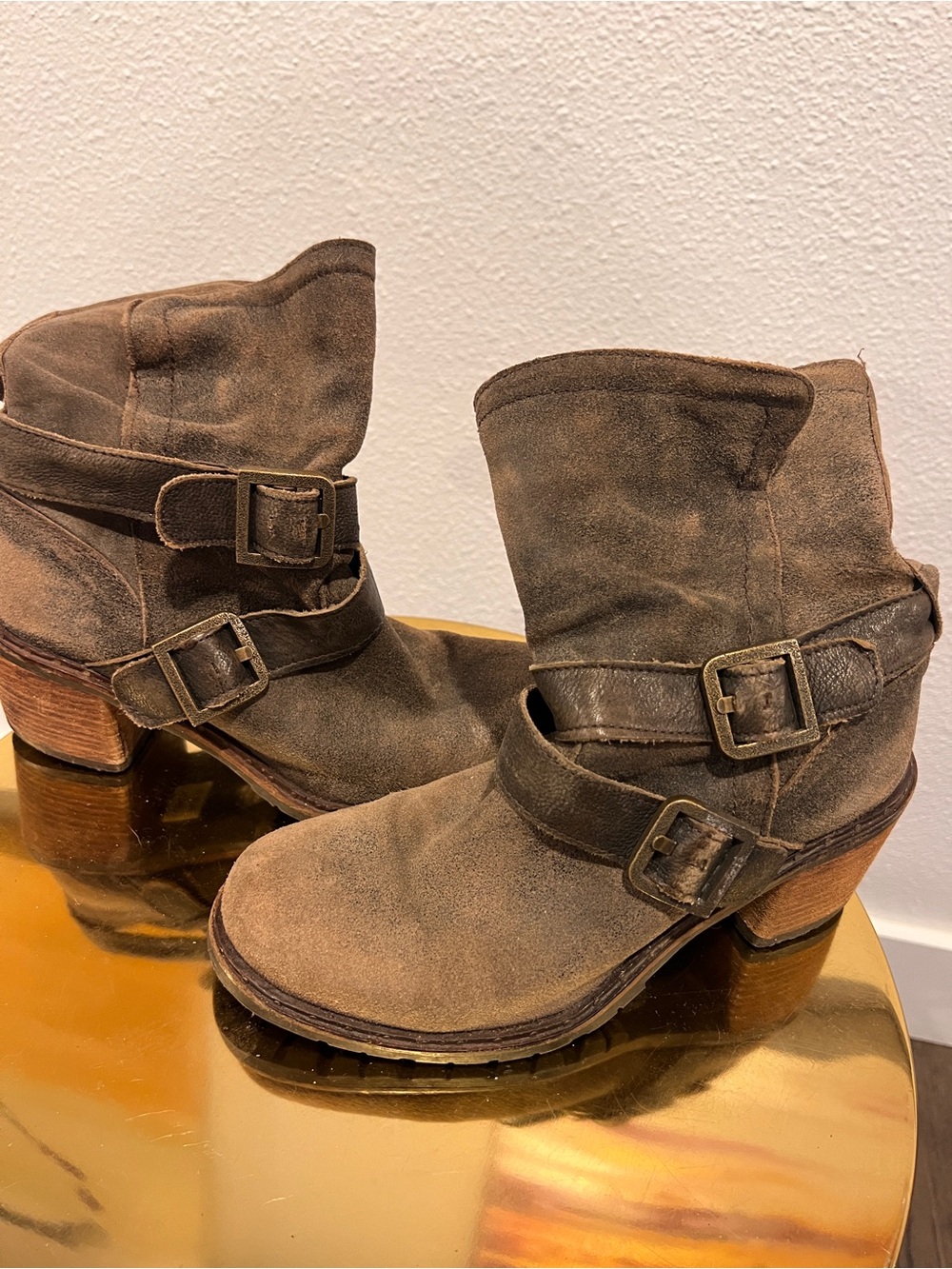 Steven by Steve Madden distressed brown moto ankle boots women’s size 8